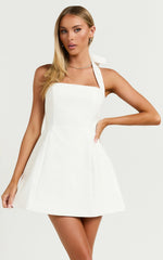 Mini-robe Dante - Robe à col licou et jupe tulipe de couleur blanc cassé