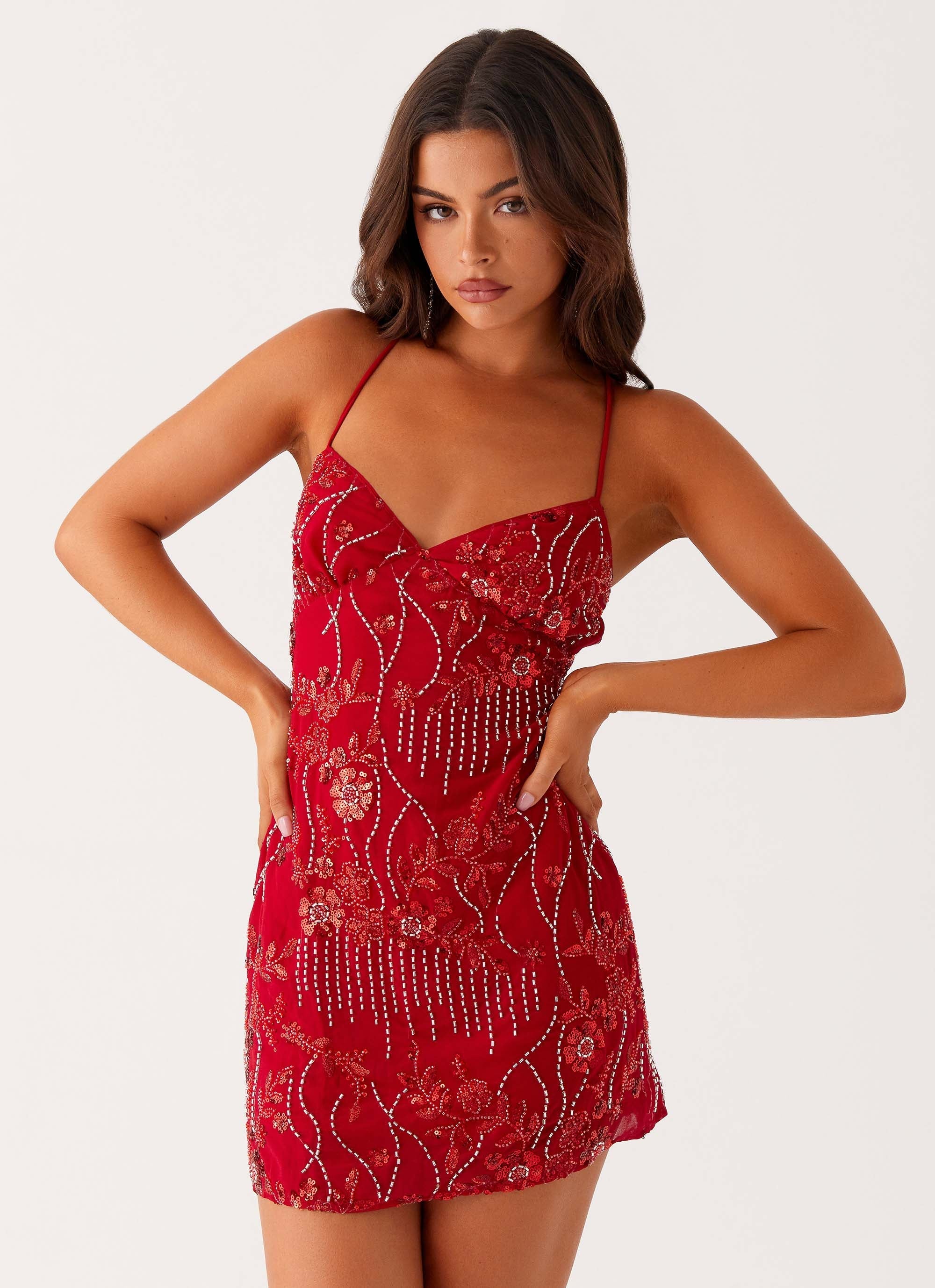 Mini-robe bustier à sequins Vietta - Rouge