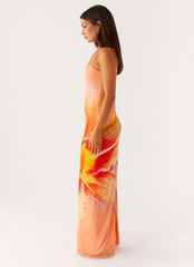 Robe longue en maille Bad News – Imprimé fleuri orange