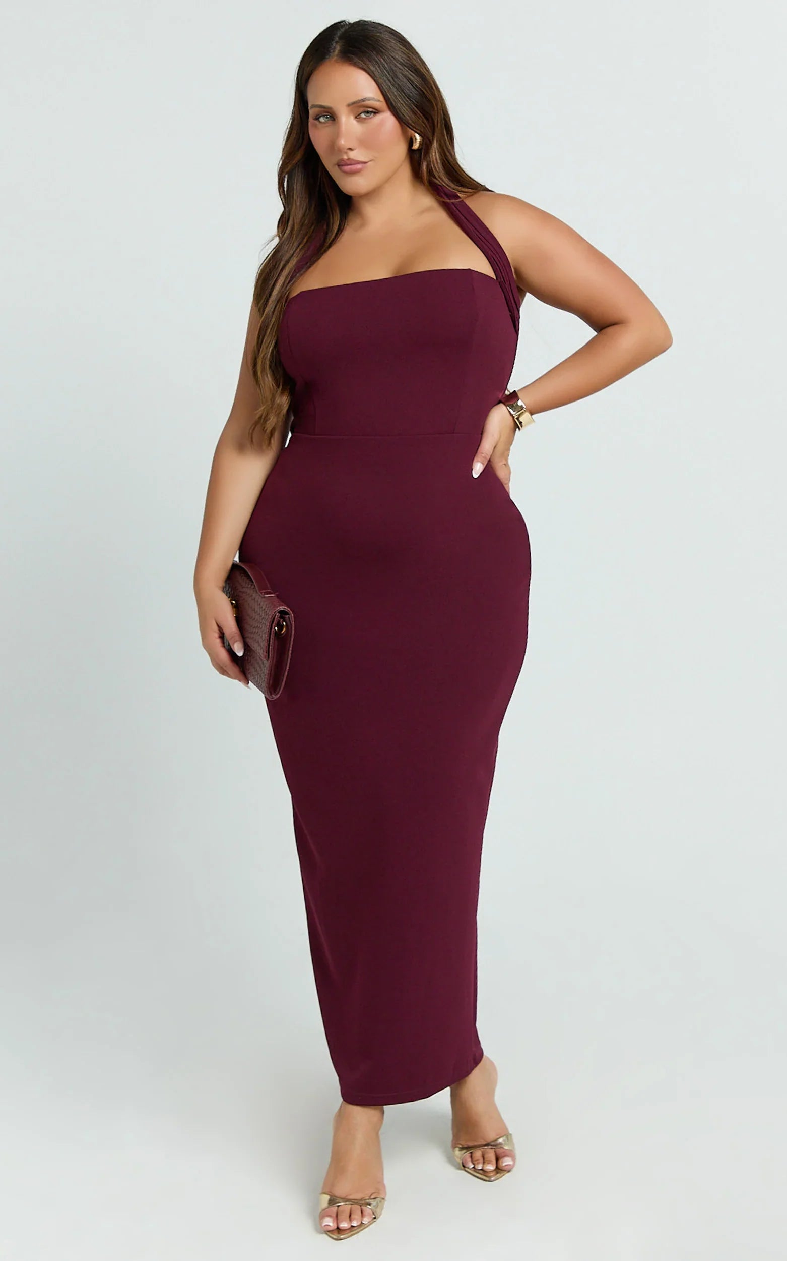 Robe Midi Salomé - Robe Fourreau Col Montant Couleur Vin