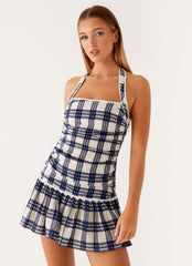 Mini-robe Kaylen - Seersucker à carreaux marine
