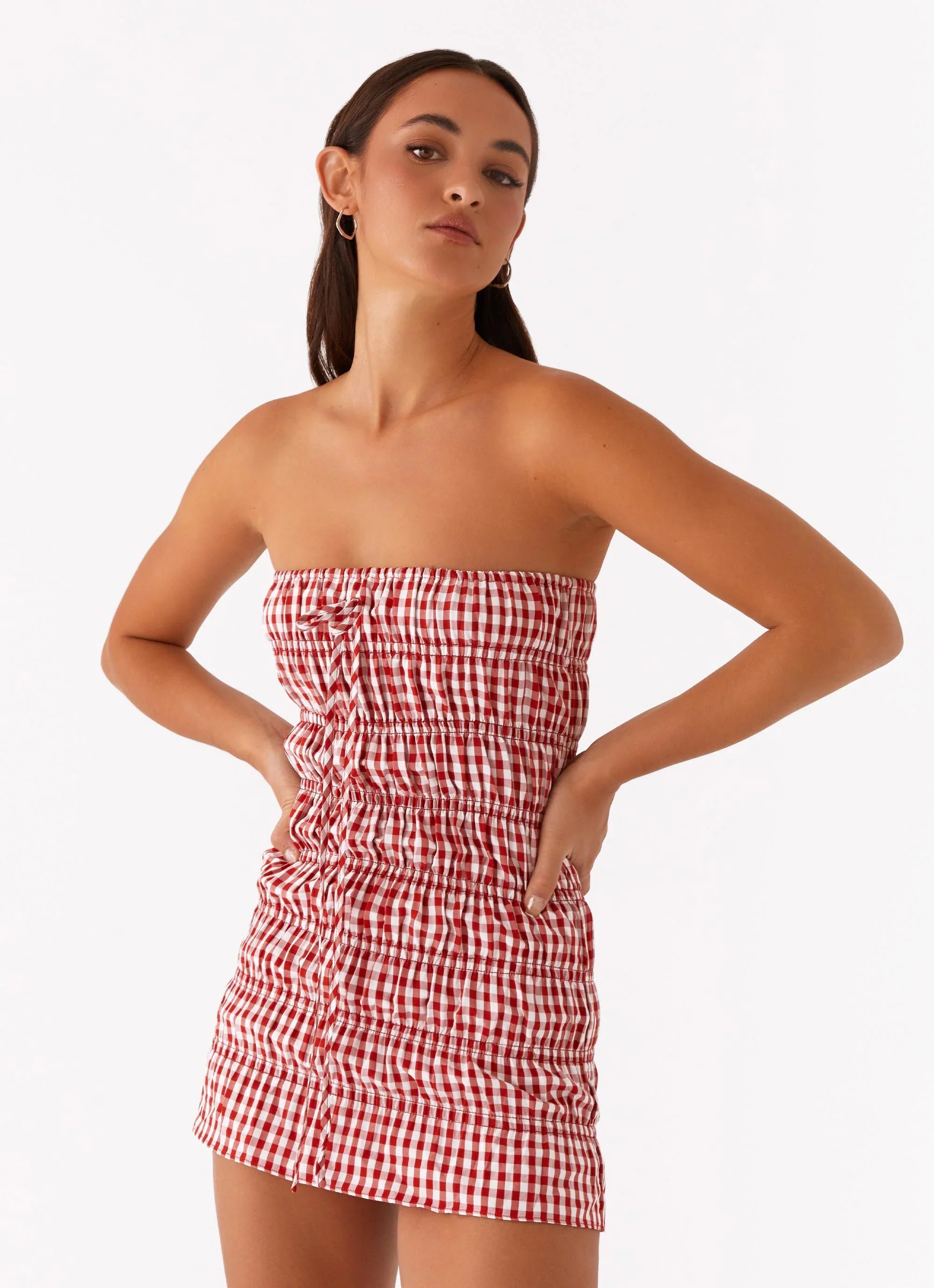 Robe courte Adele - Vichy rouge