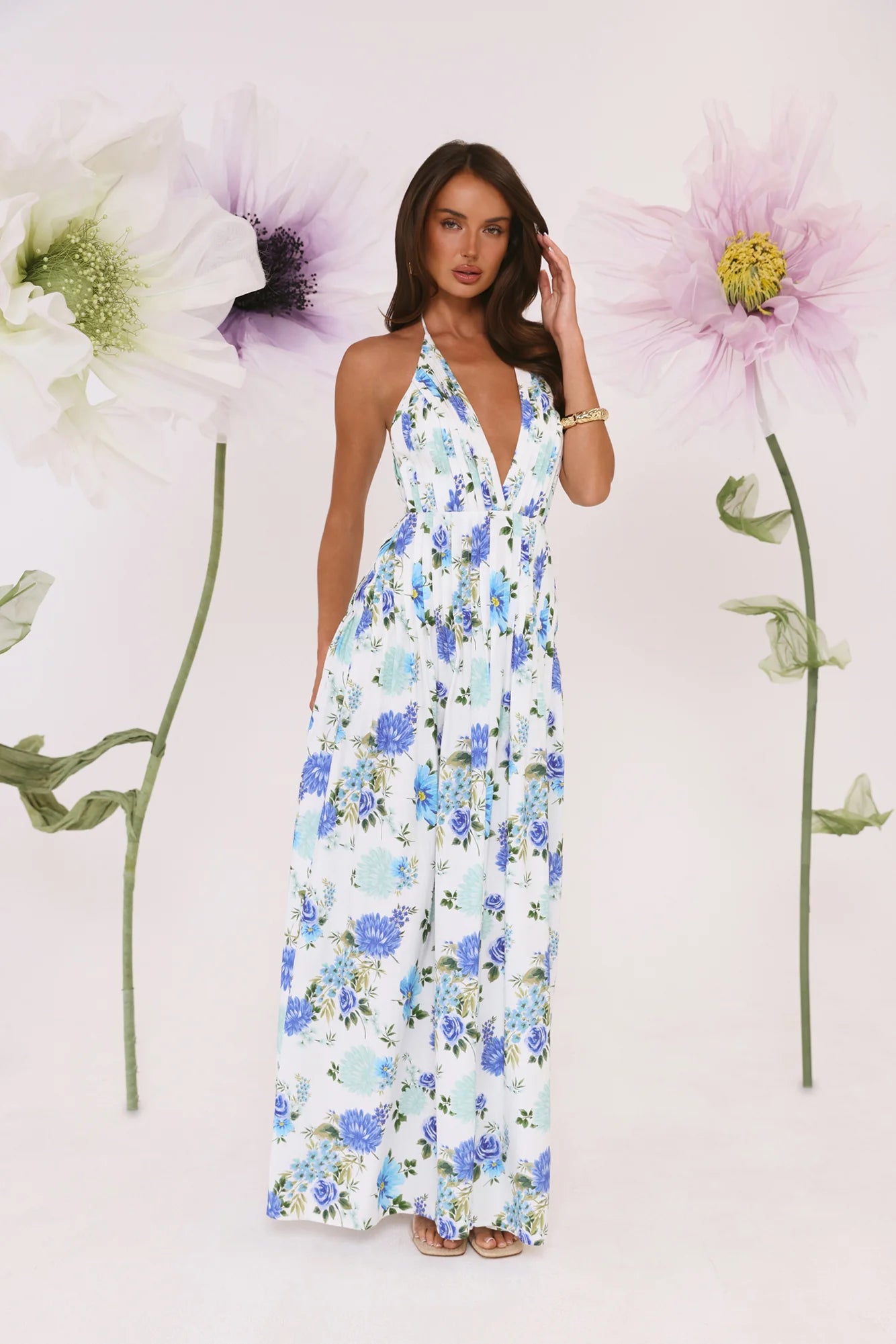 Robe longue dos nu Garden Of Light bleue