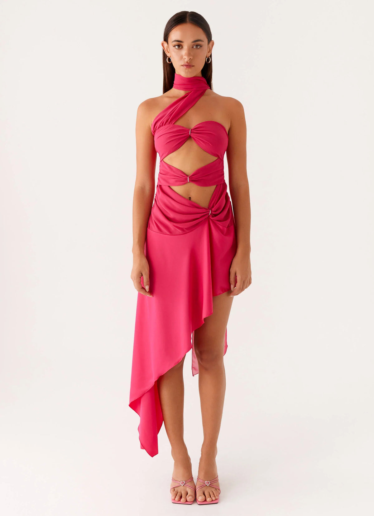 Robe mi-longue Circa à écharpe - Rose vif