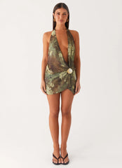 Mini-robe décolletée Eleanora – Fleurs cybernétiques