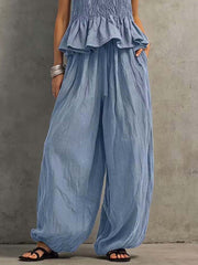 Women's Art Ruffle Stylish Casual Top And Pants Cotton Linen Two-piece Set