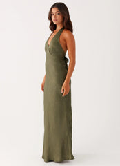 Robe longue en satin « Heavy Hearted » – Kaki