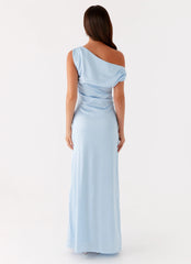 Robe longue en satin Heart Of Glass – Bleu