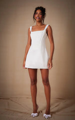 Robe corset en dentelle à dos nu et encolure carrée tissée blanche de qualité supérieure