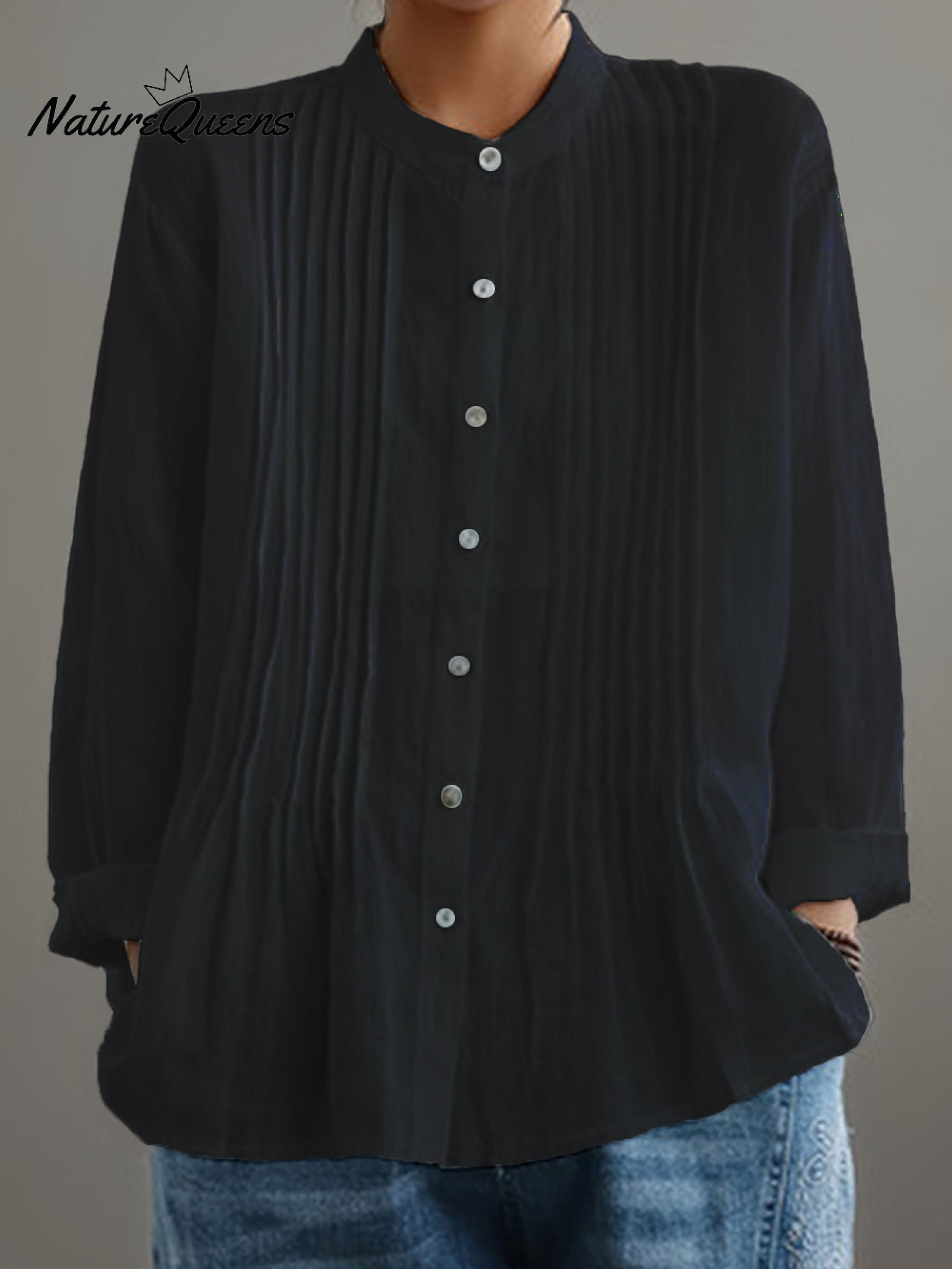 Women's Casual Cotton And Linen Pleated Shirt