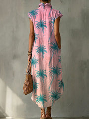 Gradient Palm Tree Decorative Pattern Women's No Sleeve Linen Cotton Dress