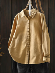 Women Artsy Autumn Pure Color 100%Cotton Blouse