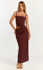 Robe longue Jonas - Robe bustier corset drapée à la taille couleur chocolat