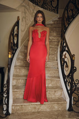 Robe longue sans bretelles en satin Wild Blossom - Rouge
