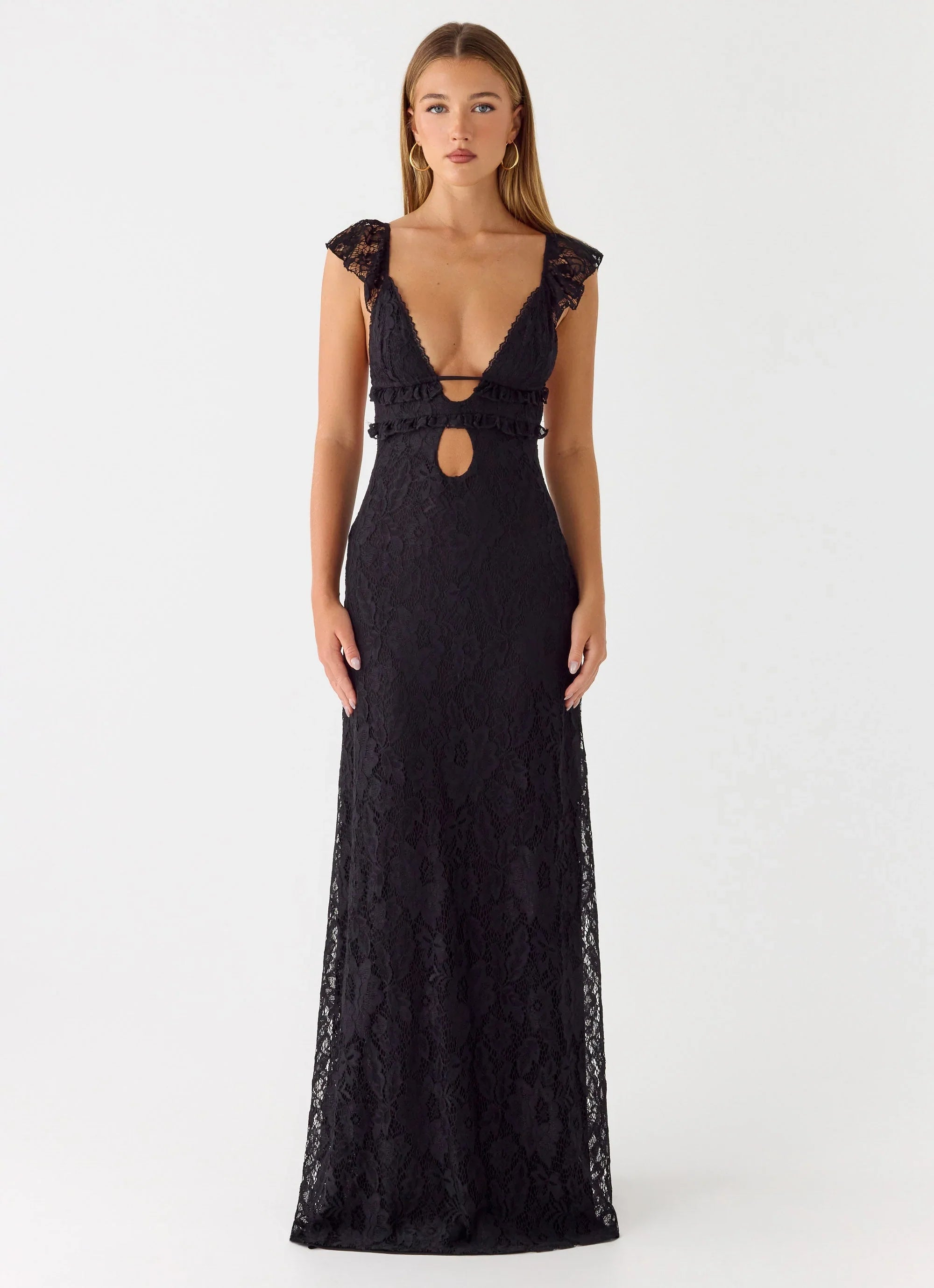 Robe longue en dentelle Giulia - Noir