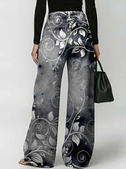 Women's Retro Floral Art Print Casual Stylish Hollow Denim Pants