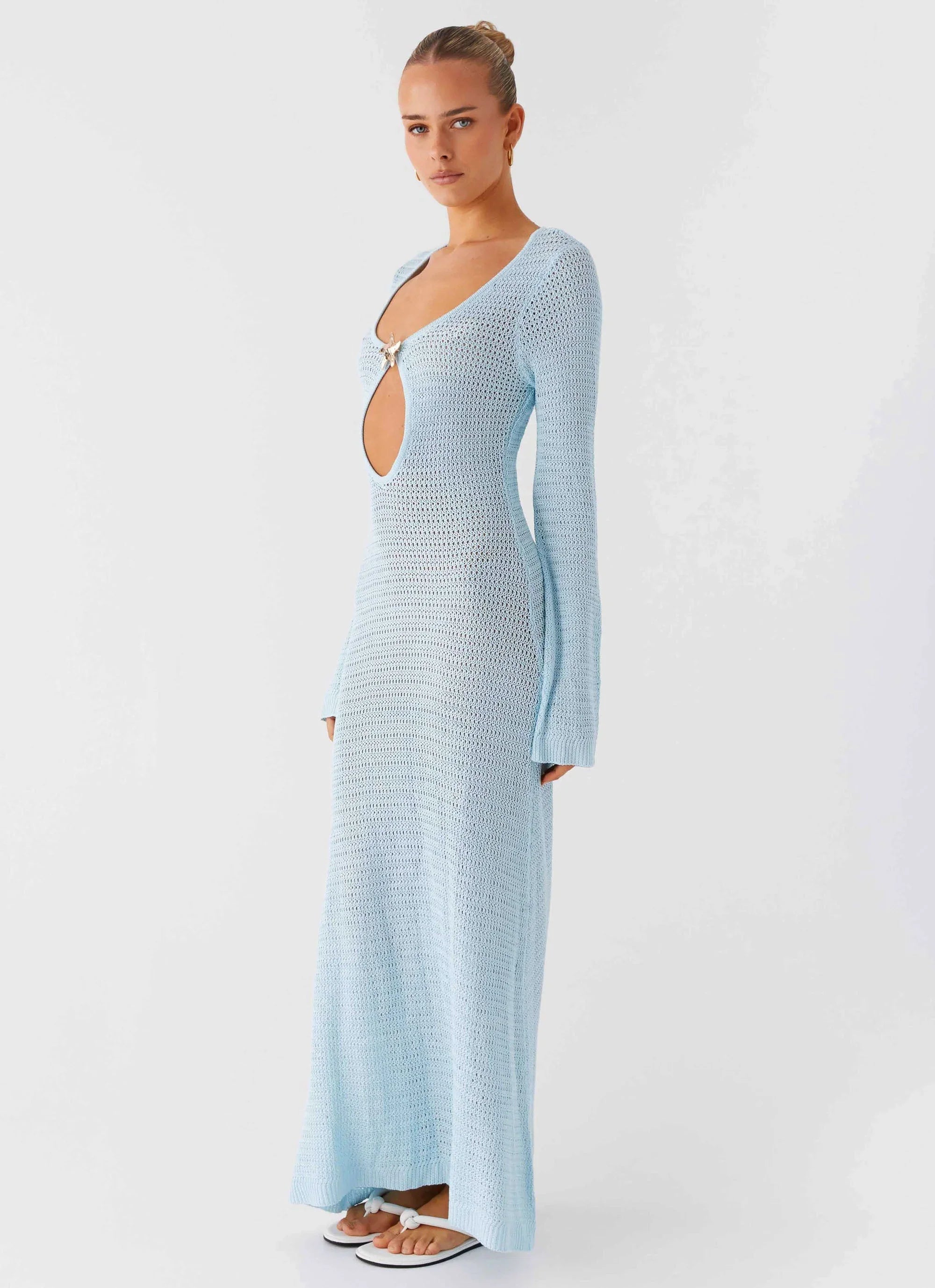Robe longue en crochet Seascape - Bleue