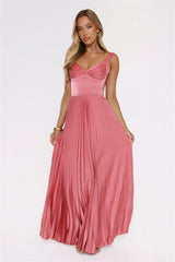 Robe longue plissée Satin Glow Rose