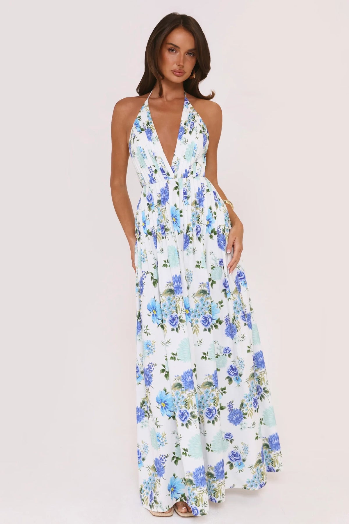 Robe longue dos nu Garden Of Light bleue