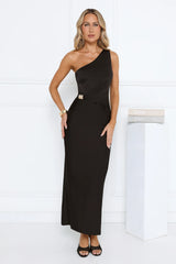 Robe longue asymétrique noire Evening Enchantress