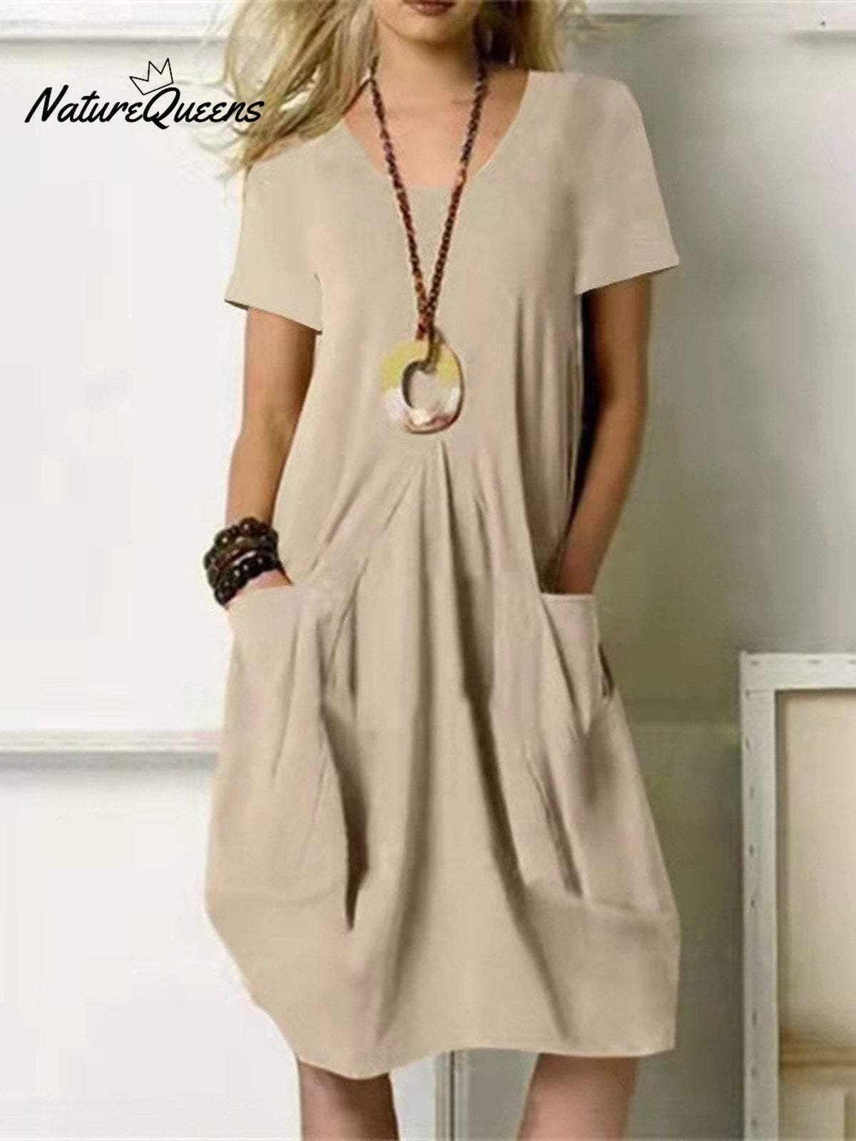 Women's Solid Color Loose Elegant Casual Cotton And Linen Dress