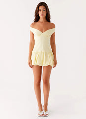 Mini-robe épaules dénudées "Romance sans fin" - Jaune