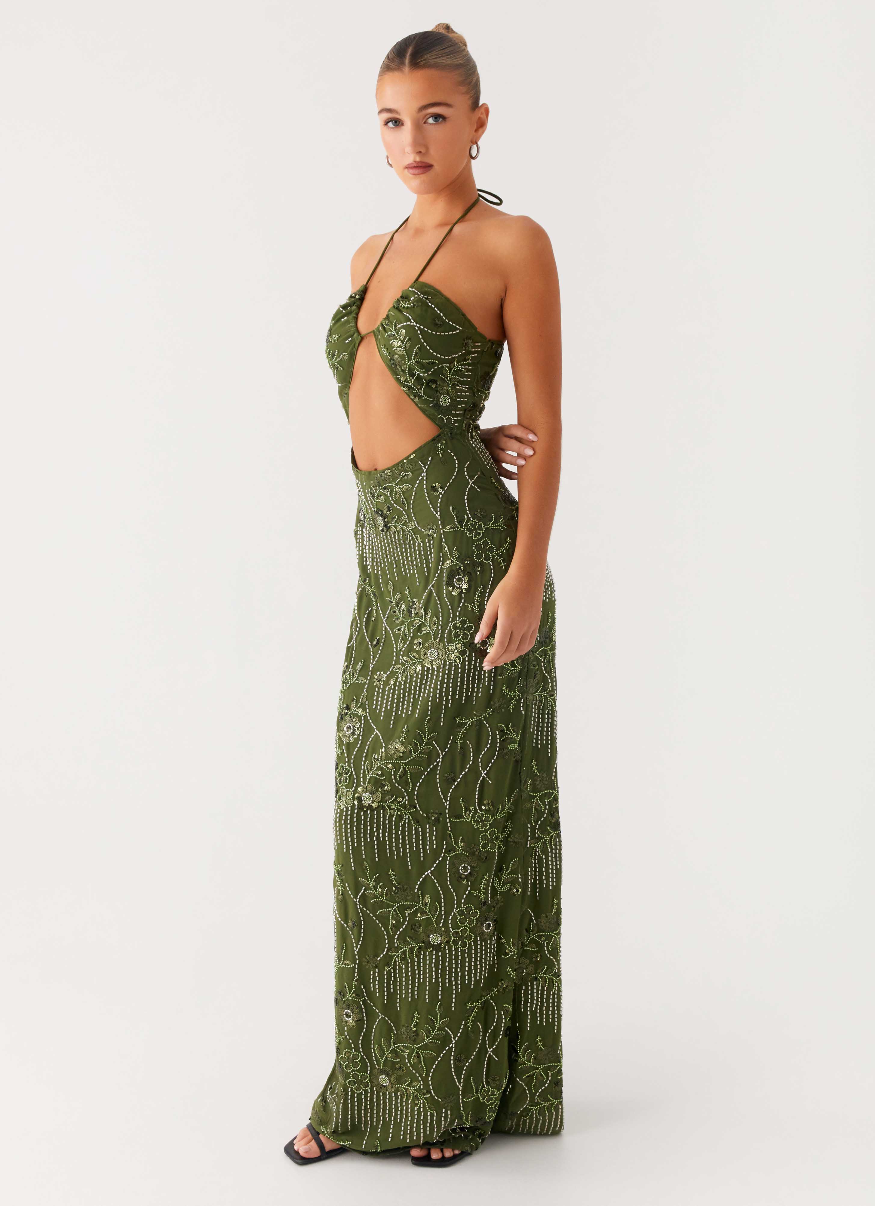 Robe longue perlée Phoenicia - Kaki