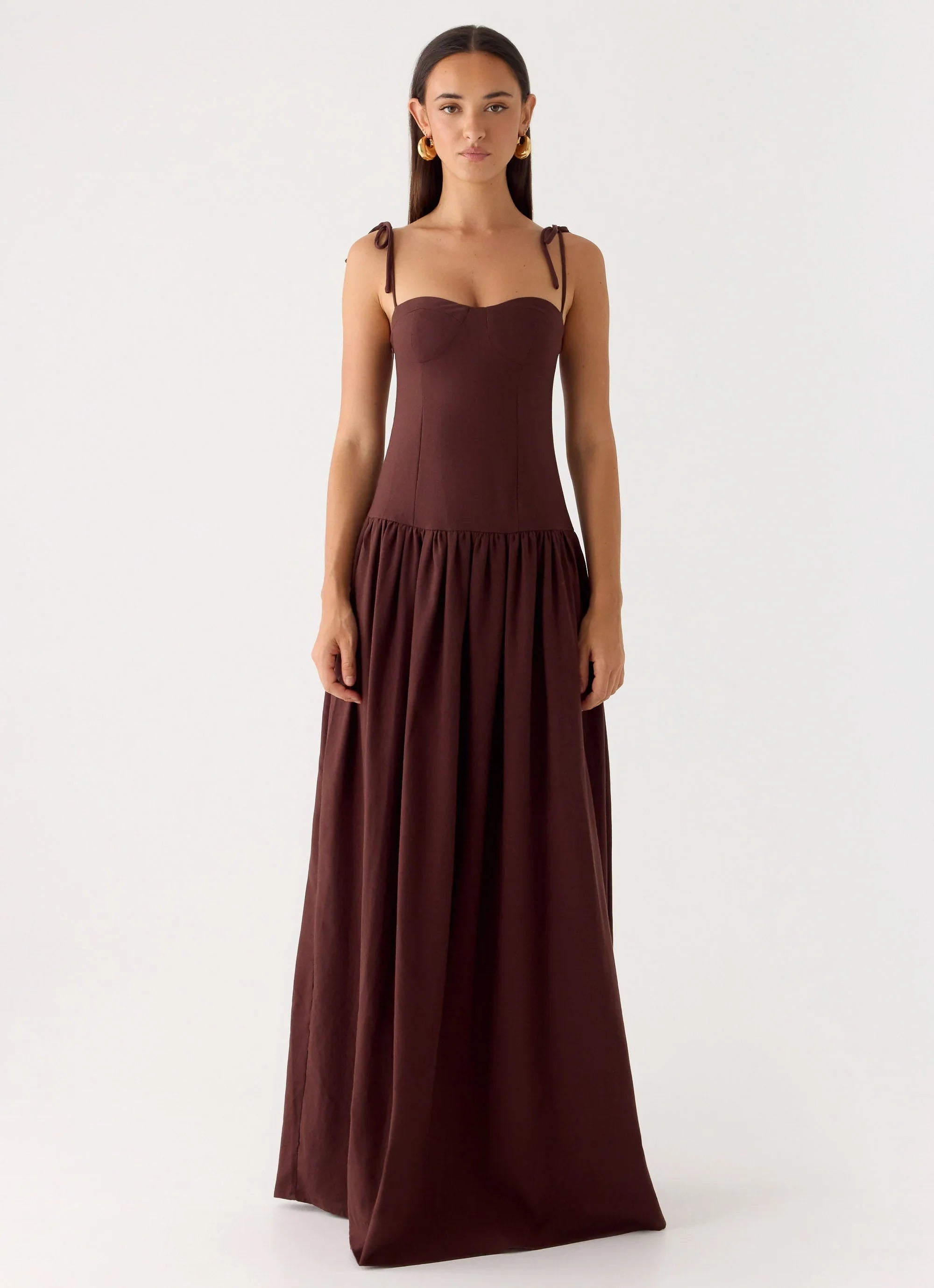 Robe longue en lin Giovanna - Bruine de chocolat