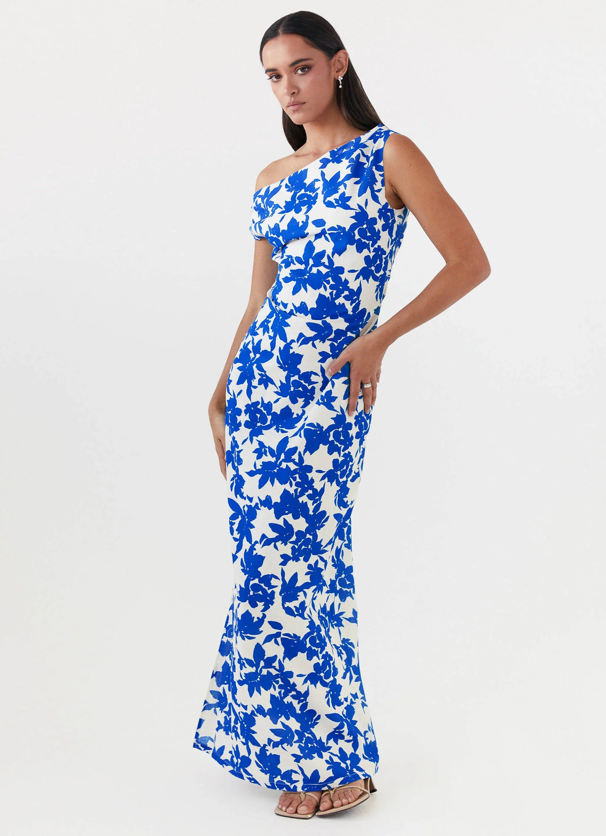 Robe longue à épaules dénudées Pyper - Imprimé floral bleu
