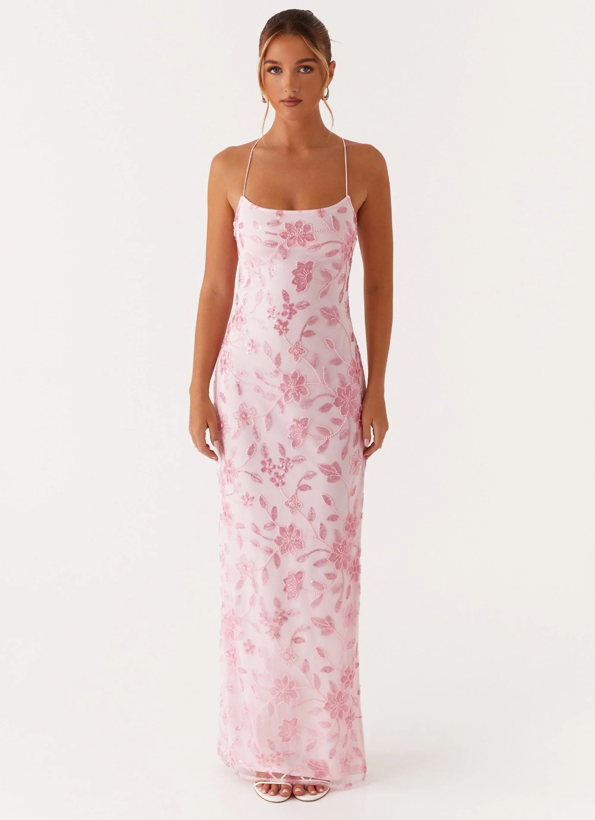 Robe longue perlée Bright Lights - Rose