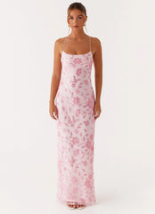 Robe longue perlée Bright Lights - Rose
