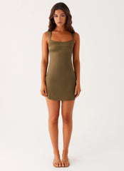 Robe Courte en Satin Odette - Kaki