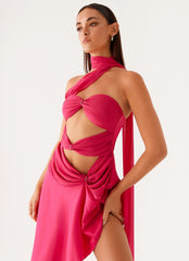 Robe mi-longue Circa à écharpe - Rose vif