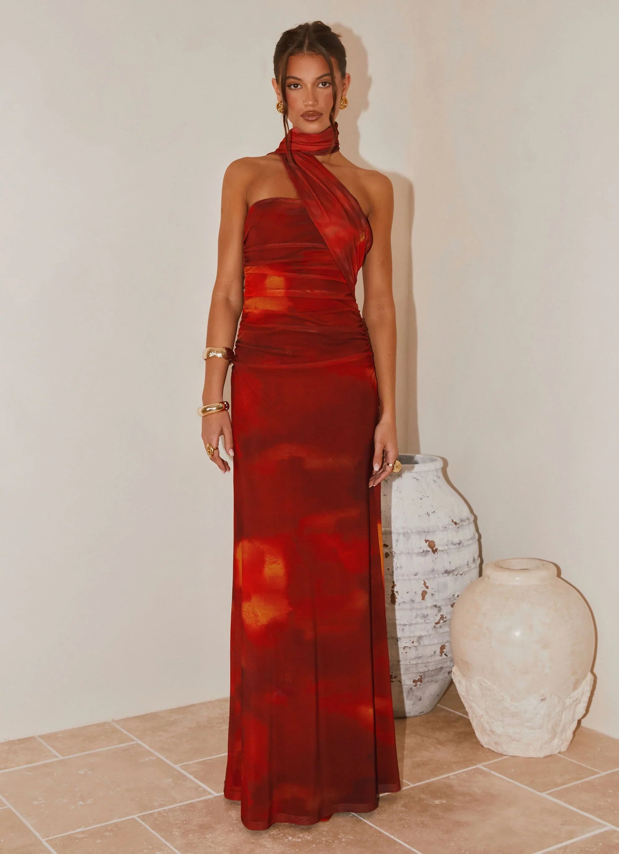 Robe longue Songbird - Flou écarlate