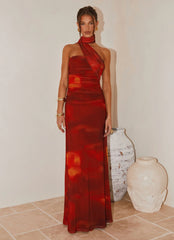 Robe longue Songbird - Flou écarlate