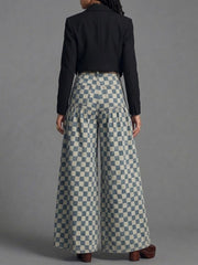 Retro Plaid Print Wide-leg Jeans