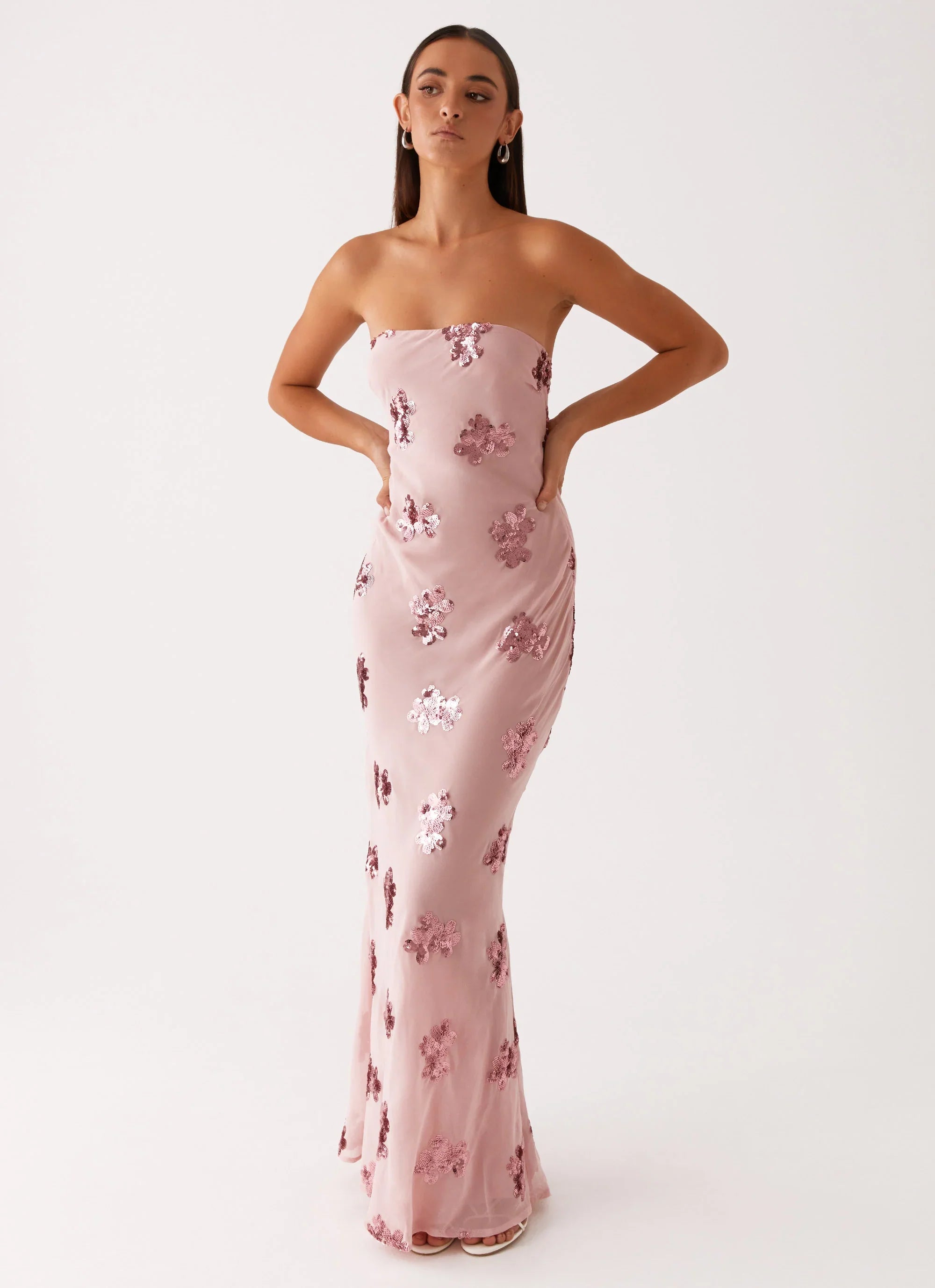 Robe longue à sequins Sweet Escape - Rose poudré