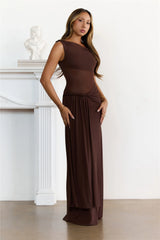 Robe longue transparente chic à épaules dénudées chocolat