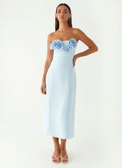 Robe midi sans bretelles Patsie - Bleue