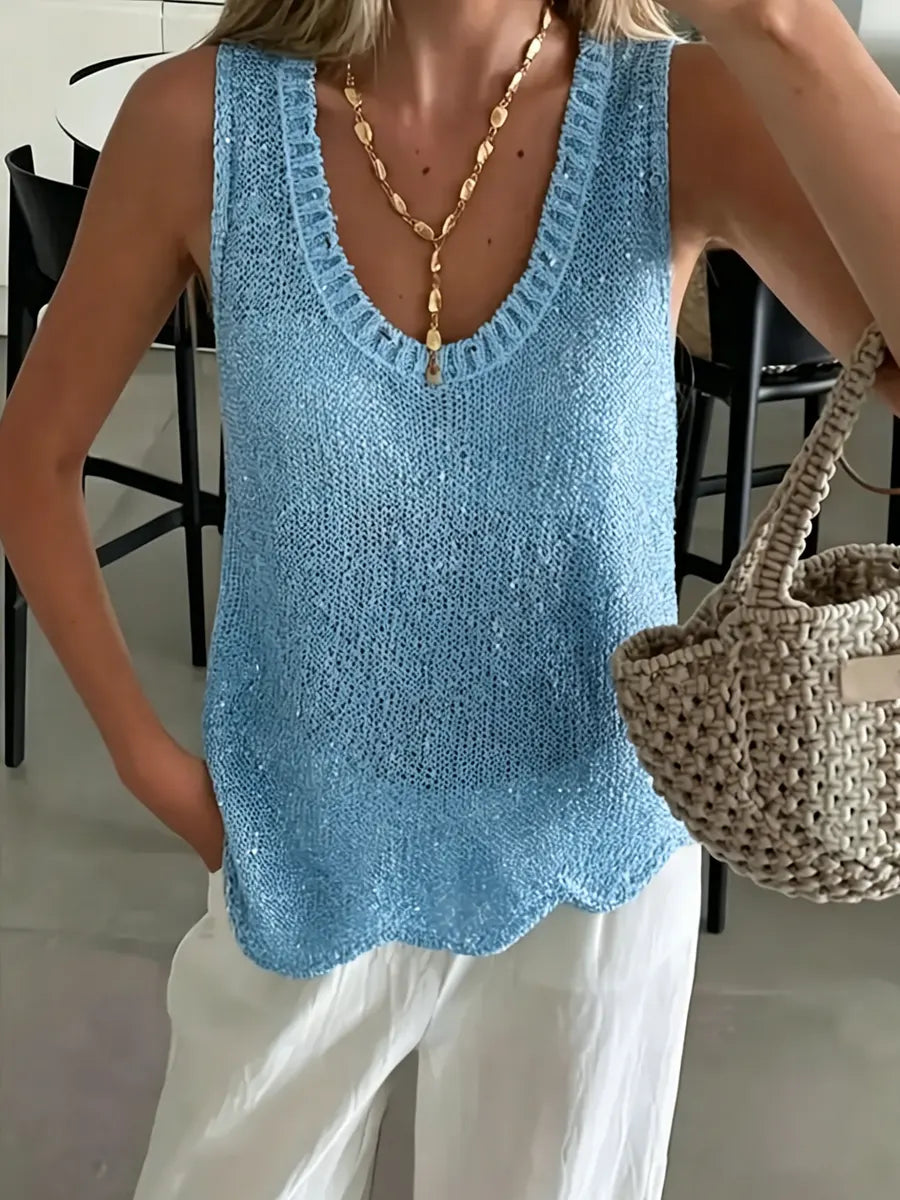 Women's Sparkly Sequin Knit Sleeveless Top