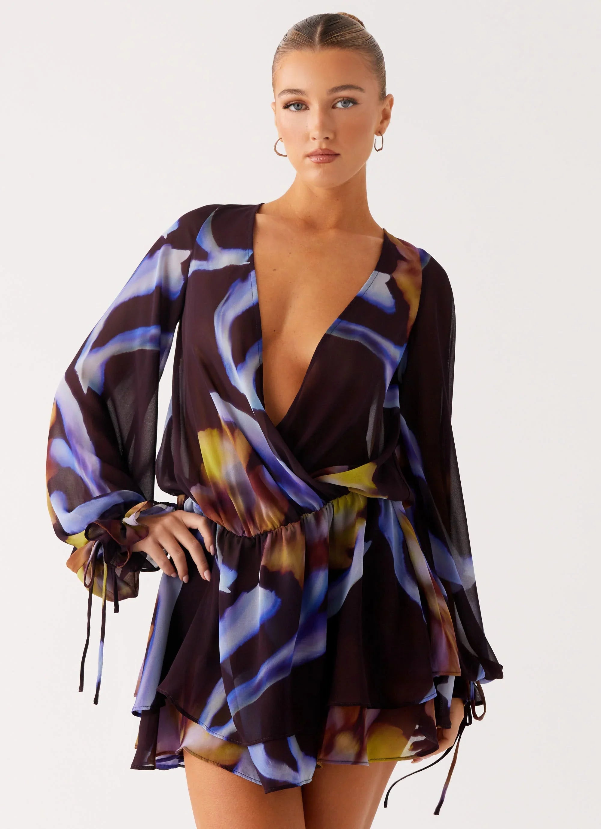Mini-robe à manches longues Passion - Imprimé floral foncé