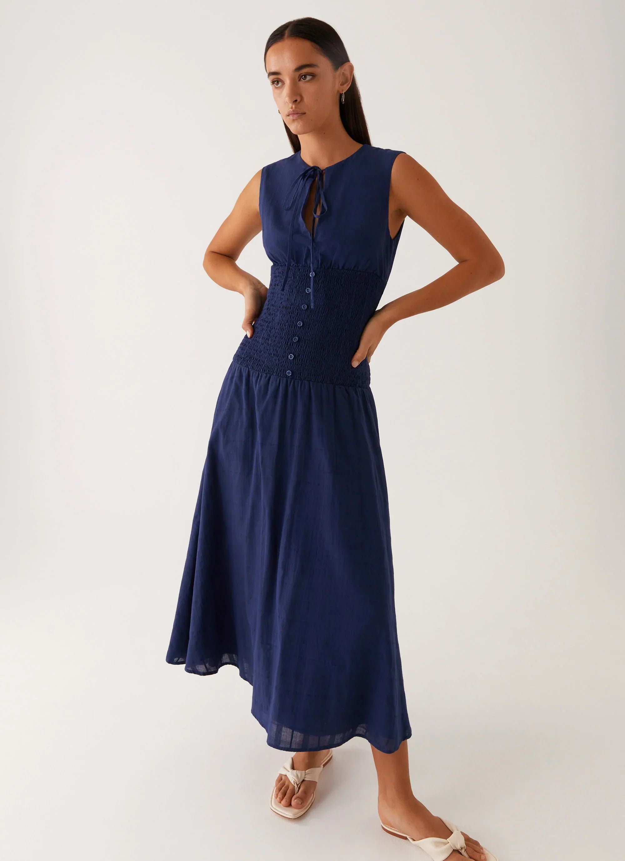 Robe midi Belle à taille froncée - Marine