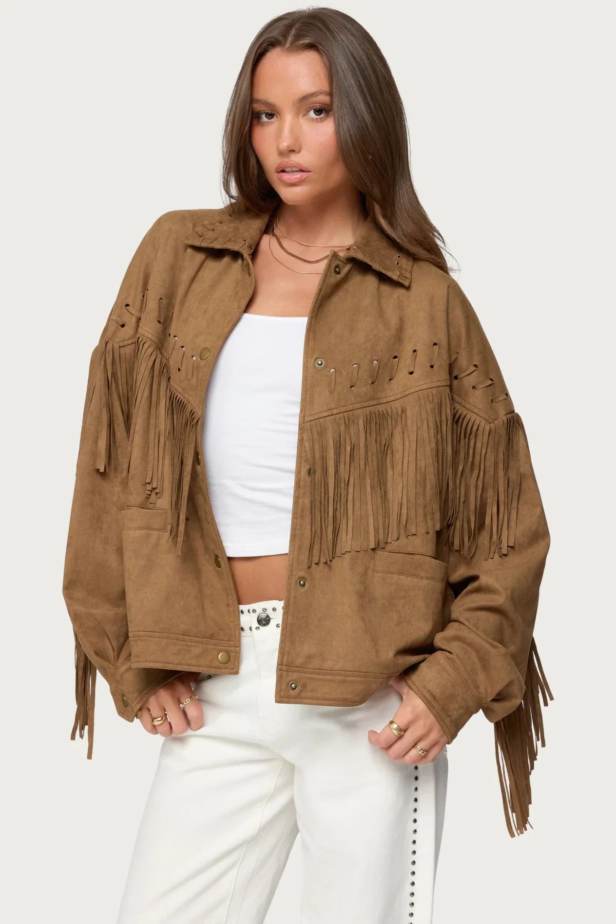 Veste en simili-daim à franges Evonka